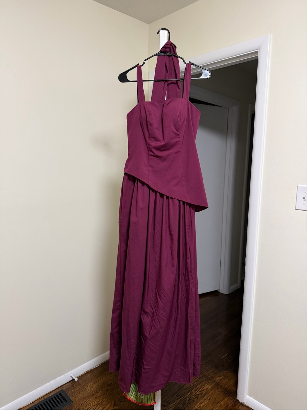 Berry Halter Maxi Dress with Draped Bodice